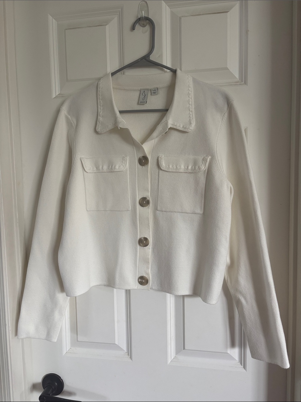 Jolie Ivory Button-Front Patch Pocket Blazer